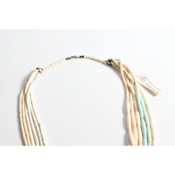 Vintage 1980s Bone Light Aqua Blue Long Necklace | 30" Length - Picture 5 of 9